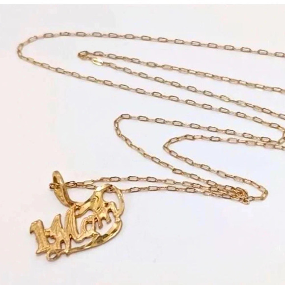 14K Yellow Gold 1 Mom Necklace - Picture 1 of 5